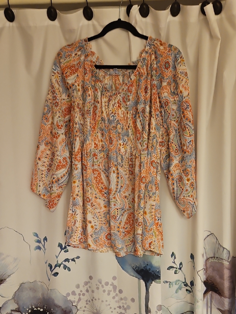 Women's Paisley Peasant Tunic - Orange & Blue